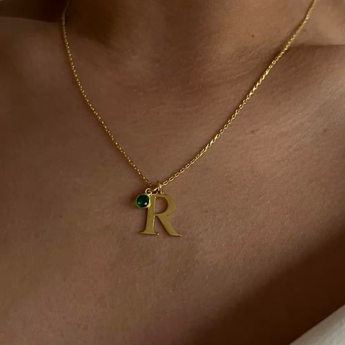 ﻿Kardelen GEBURTSSTEIN INITIAL HALSKETTE - 925 SILBER Kostenlose Rückgabe