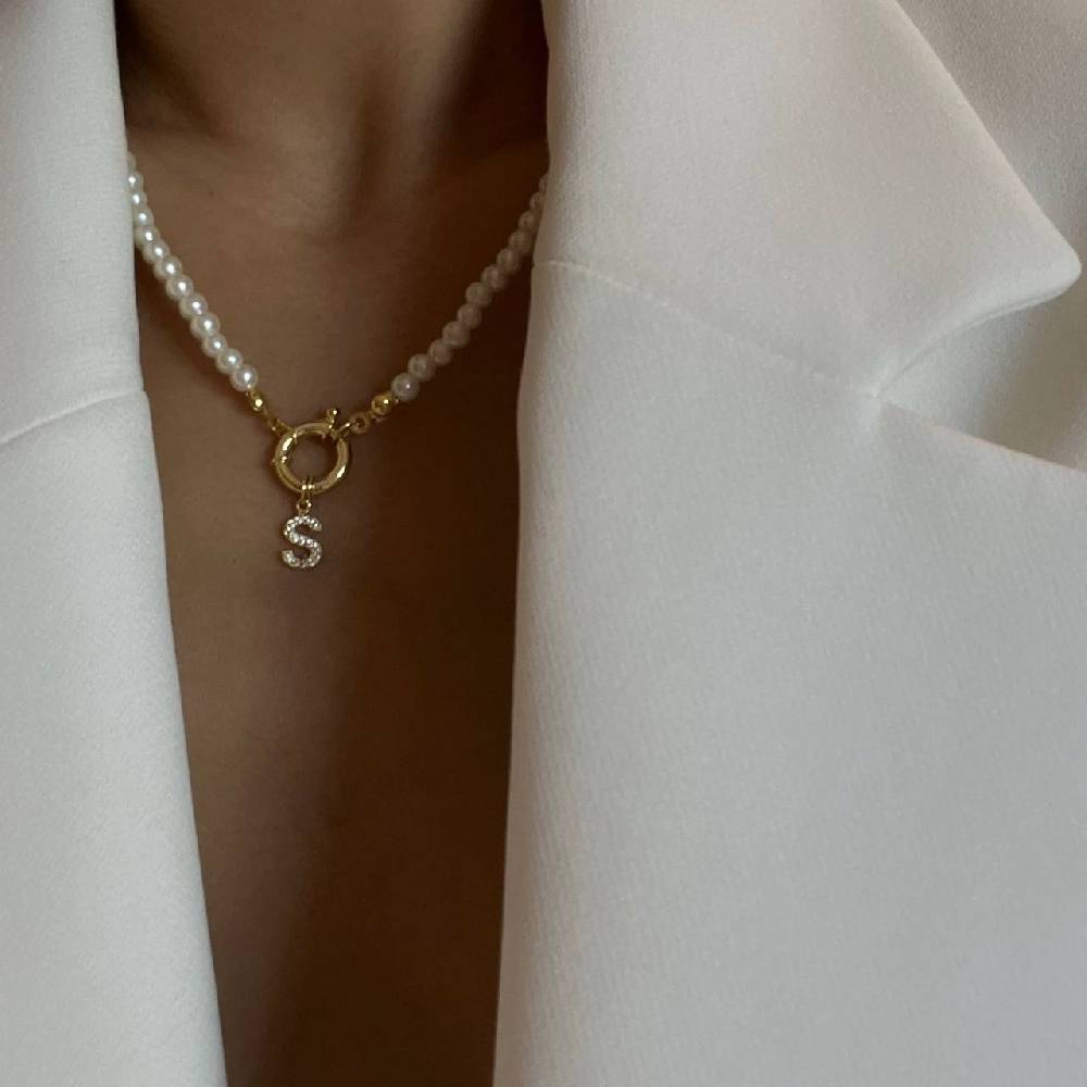 Kardelen Pearl Chain zirkonia Buchstaben Halskette - 925 SILBER Bis zu 55% Rabatt
