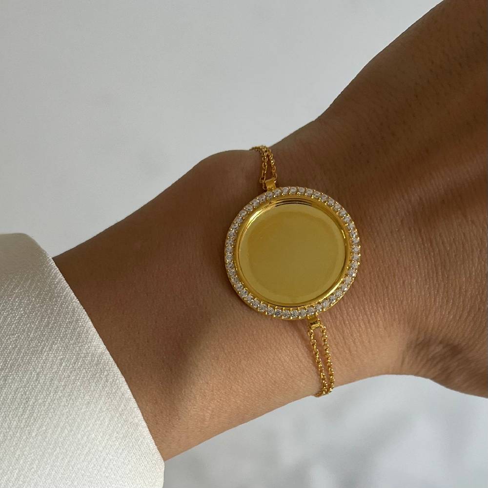 Kardelen Zirkonia Plättchen Gravurarmband - 925 SILBER Speichern exportieren