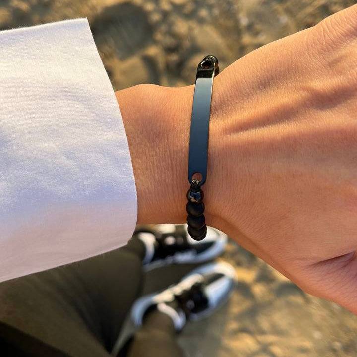 Kardelen ID-Partnerarmband mit Gravur - Pearl Black Outlet