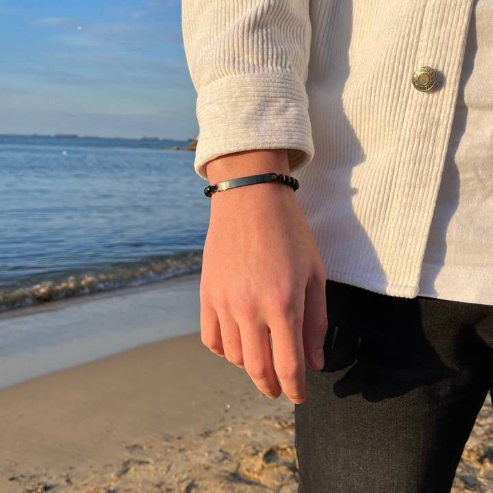 Kardelen ID-Partnerarmband mit Gravur - Pearl Black Outlet