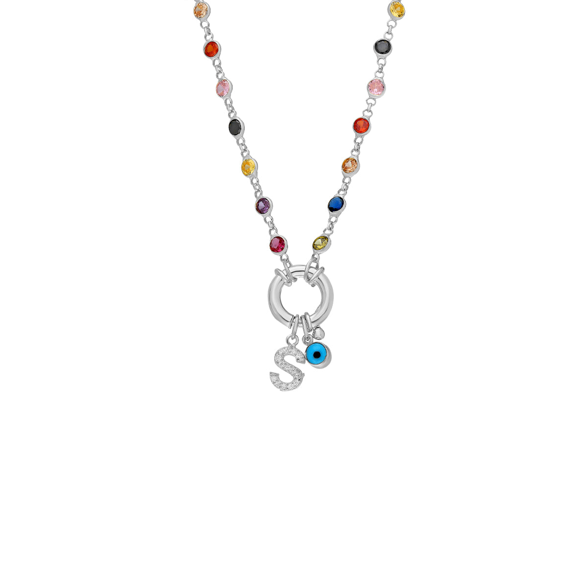 Kardelen Rainbow Buchstaben Halskette mit Nazar - 925 SILBER Zeitlich begrenztes Angebot