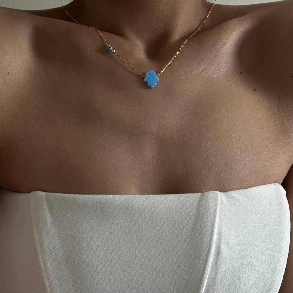 Kardelen Fatimas Hand Opal Kette mit Nazar - 925 SILBER Vierteljährliche Förderung