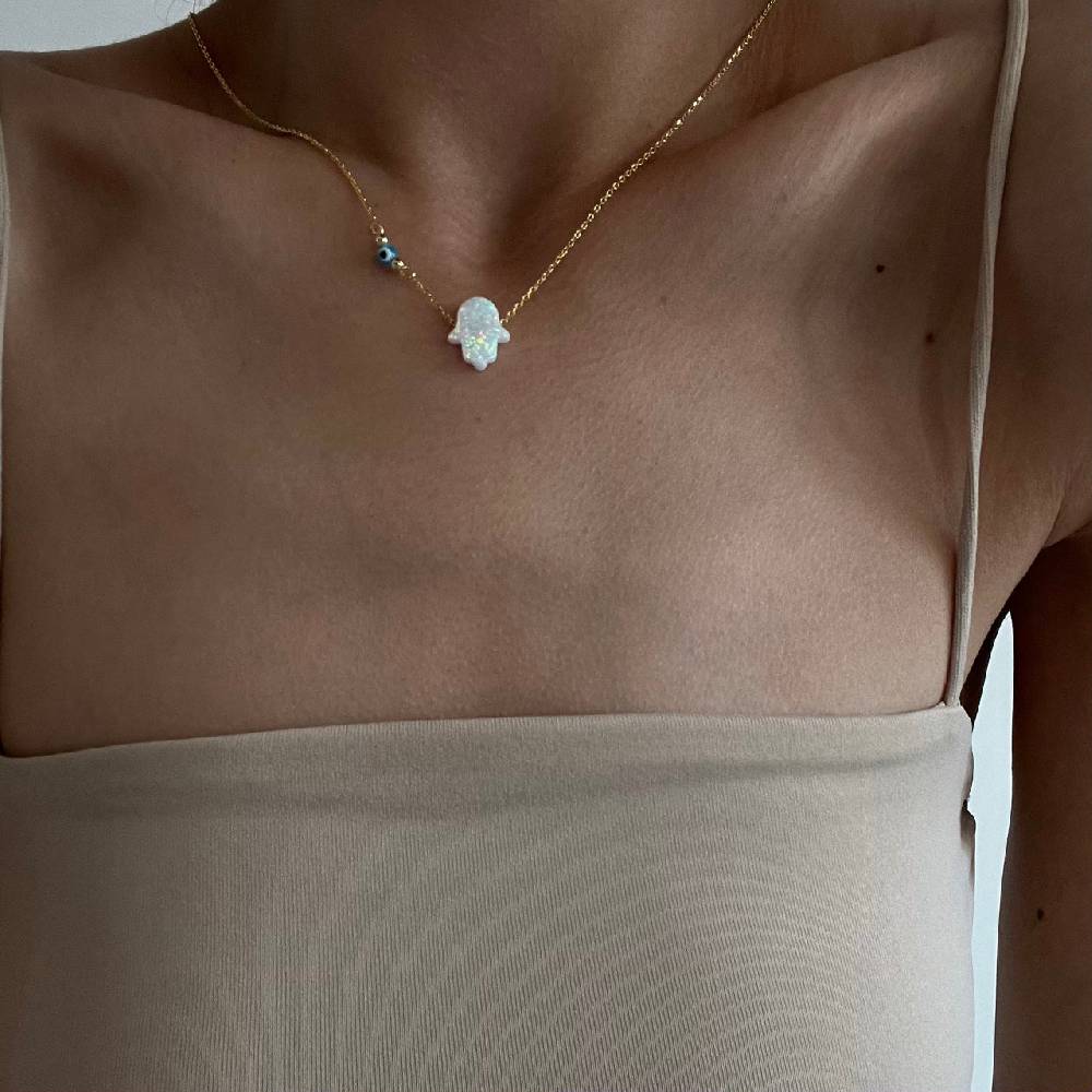 Kardelen Fatimas Hand Opal kette mit Nazar White - 925 SILBER Bis zu 55% Rabatt