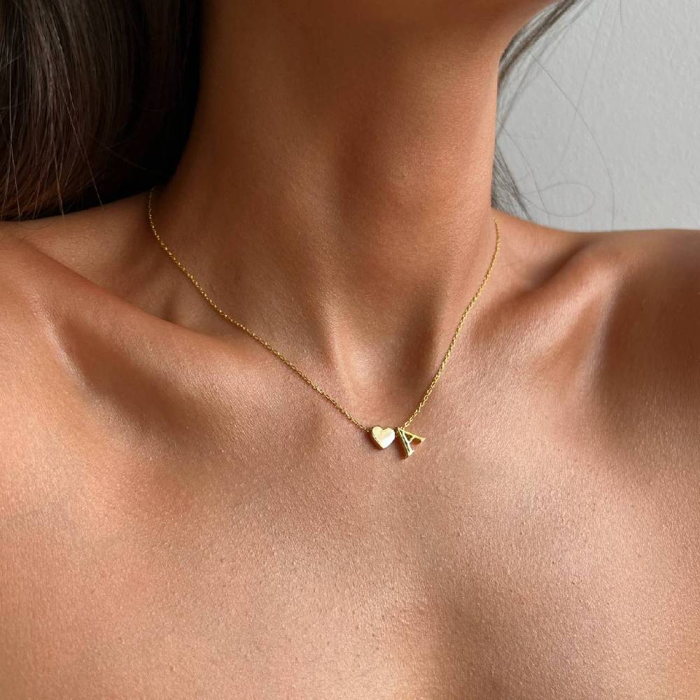 Kardelen Heart & letter Necklace - 925 SILBER Black Friday Preise