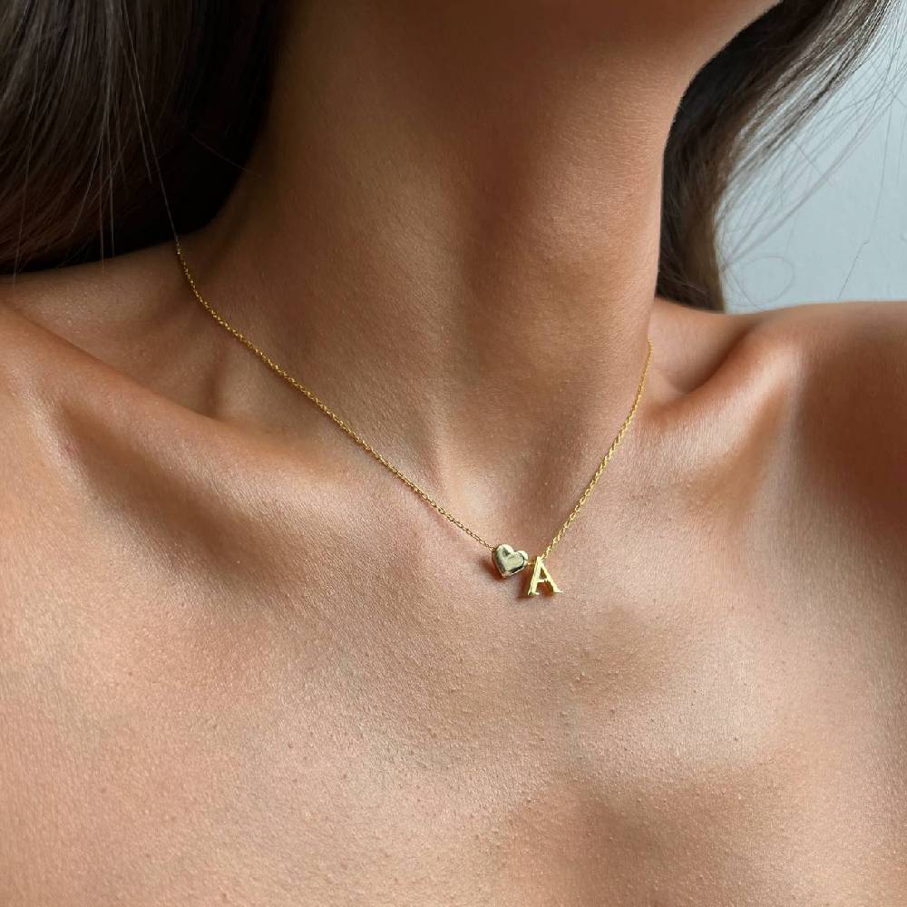 Kardelen Heart & letter Necklace - 925 SILBER Black Friday Preise