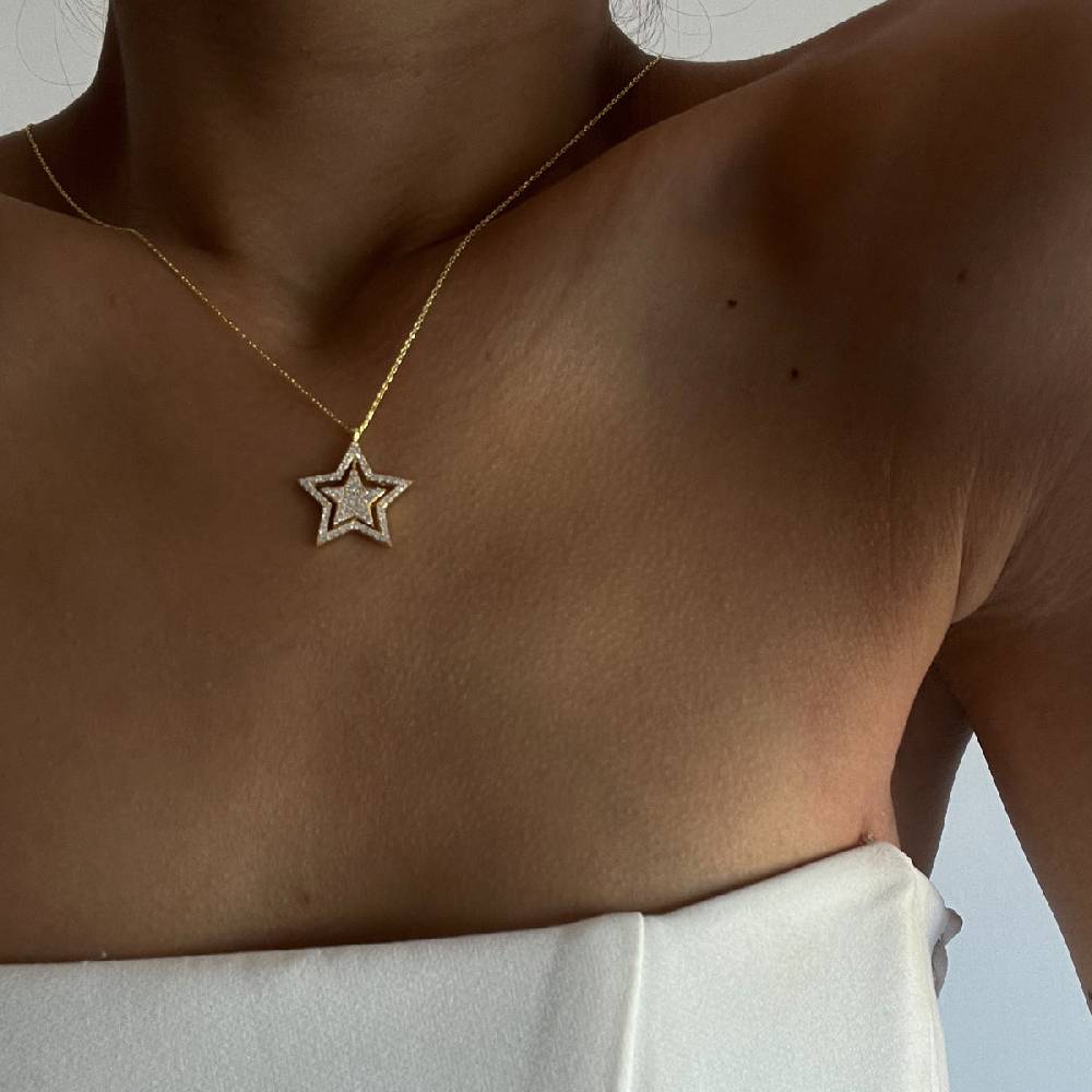 Kardelen Glänzend Star Halskette - 925 SILBER Jubiläumsangebot