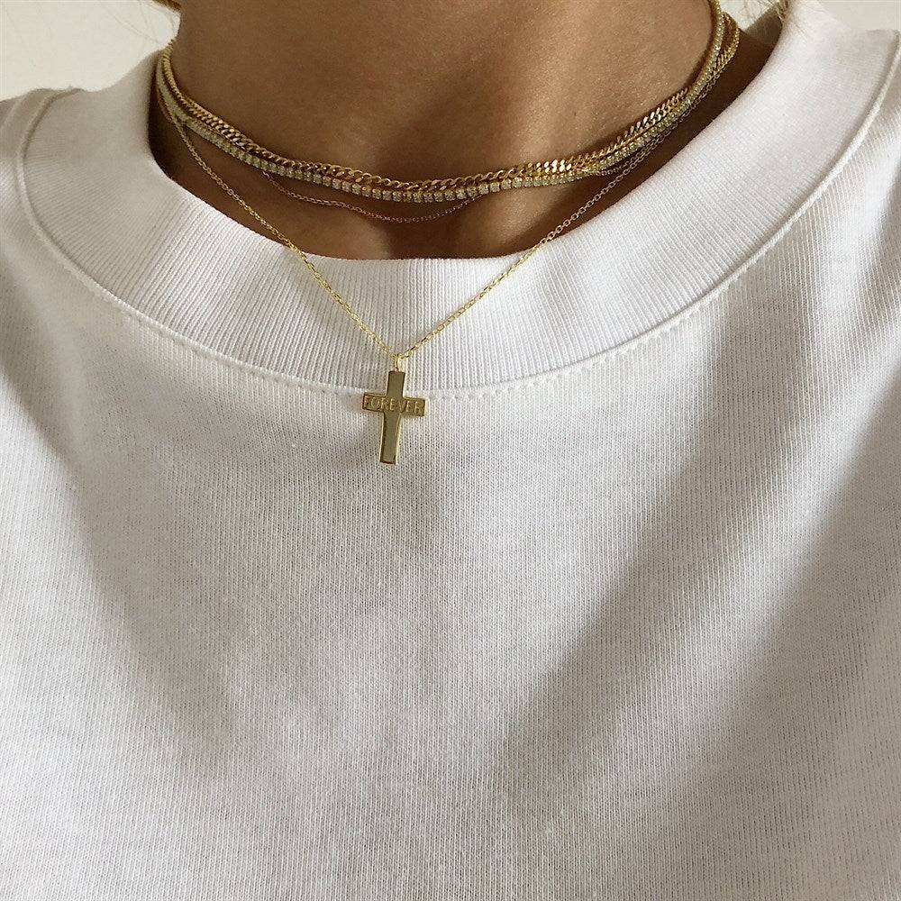 Kardelen Kreuzkette mit Name - 925 SILBER Outlet