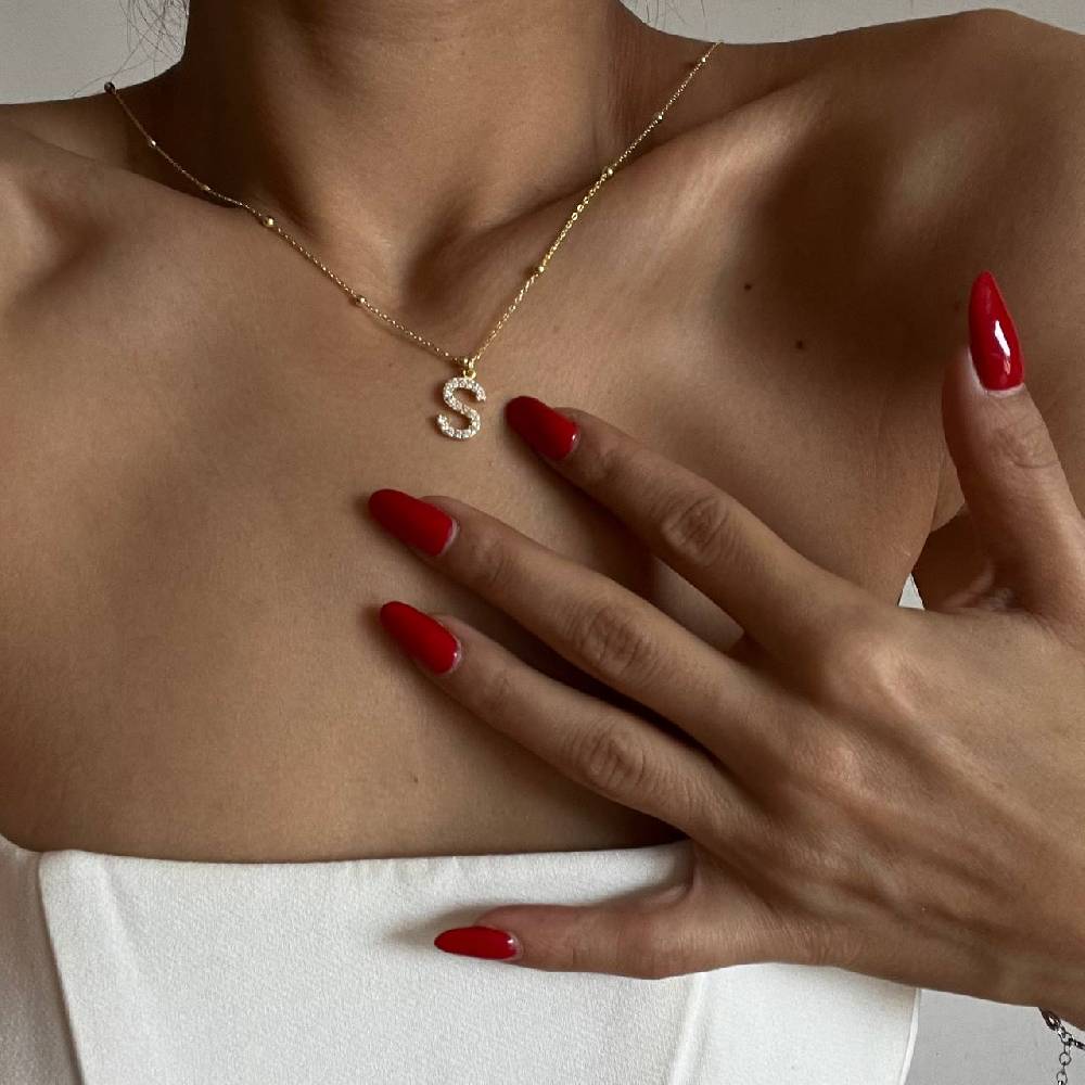 Kardelen Zirkonia Vintage Letter Necklace - 925 SILBER Online Shopping