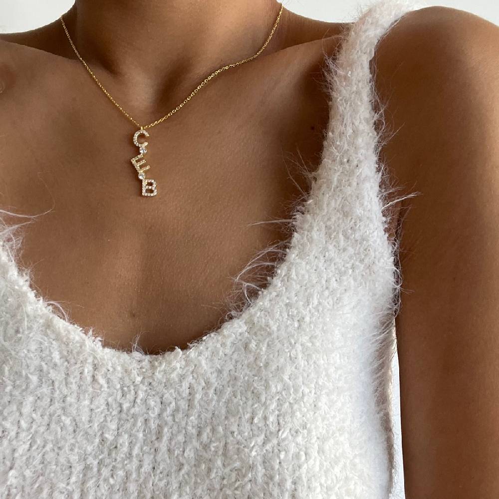 Kardelen Chocker Senkrecht Zirkonia Buchstabenkette - 925 SILBER Exklusive Angebote