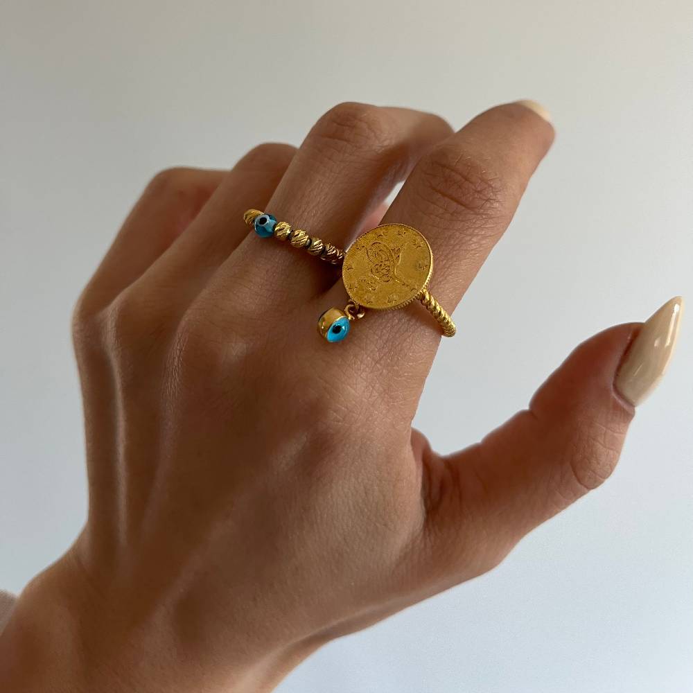 Kardelen Ceyrek Ring mit Nazar - 925 SILBER Bis zu 50% Rabatt