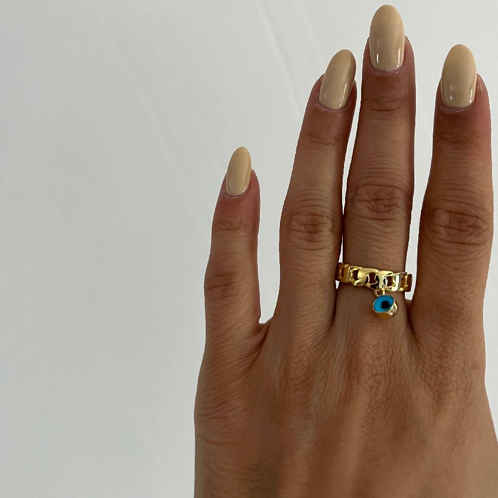 Kardelen Nazar Cuban Link Ring - 925 SILBER Riesige Rabatte