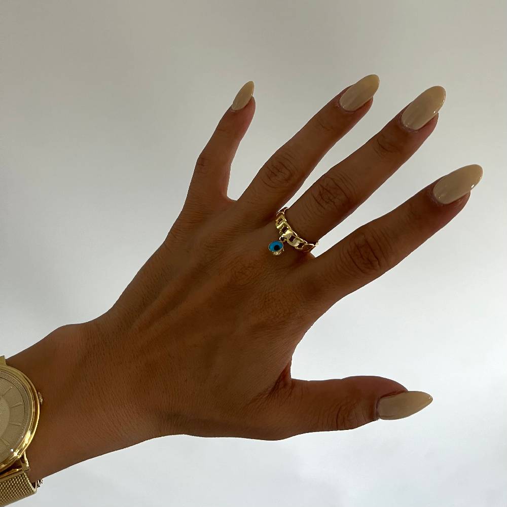 Kardelen Nazar Cuban Link Ring - 925 SILBER Riesige Rabatte