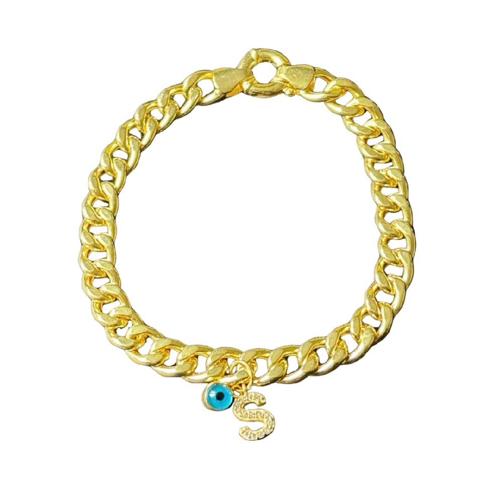 Kardelen Big Gourmet Armband mit Initialen und Nazar - 925 SILBER Fabrikverkauf