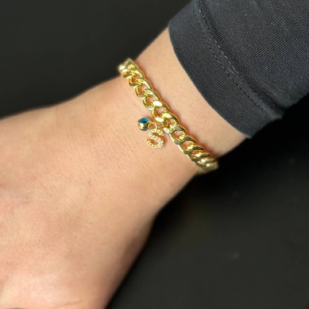 Kardelen Big Gourmet Armband mit Initialen und Nazar - 925 SILBER Fabrikverkauf