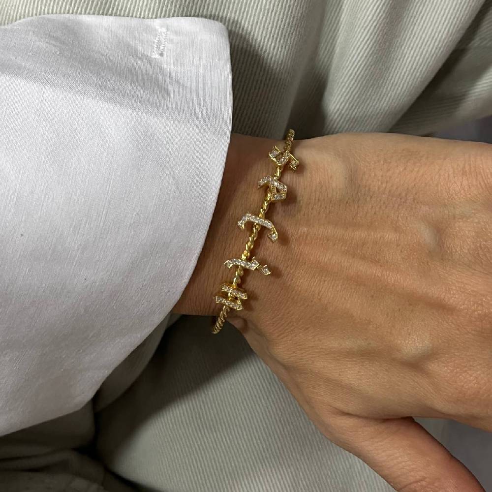 Kardelen Burma Armband mit Zirkonia Buchstaben Gothic - 925 SILBER Letzter Tag