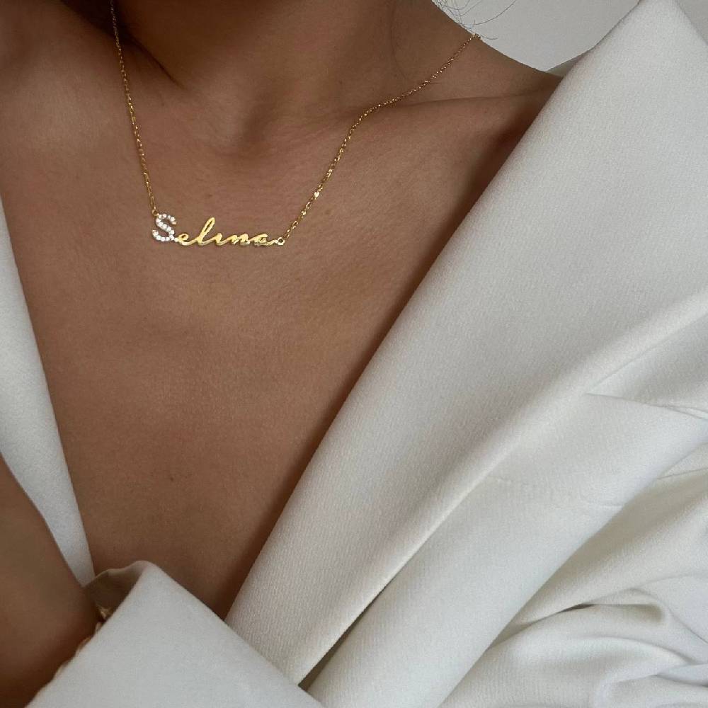 Kardelen Waagerechte Zirkonia Signatur Namenskette - 925 SILBER Fabrik Onlineshop