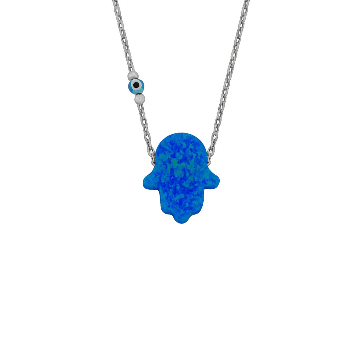 Kardelen Fatimas Hand Opal Kette mit Nazar Augenkette Dunkelblau - 925 SILBER Großer Ausverkauf