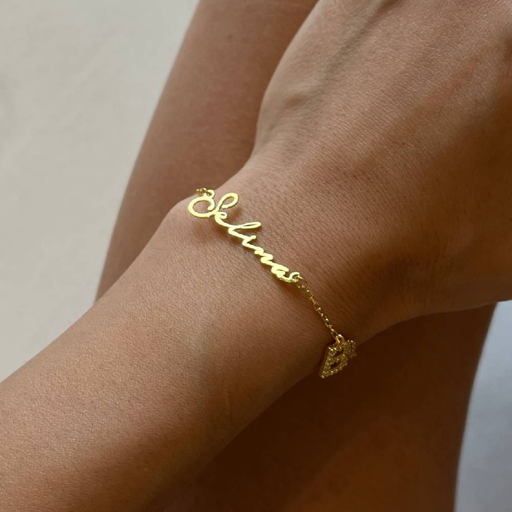 Kardelen NAMENSARMKETTE NOTERA MIT INITIAL UND NAZAR - 925 SILBER Osterangebot