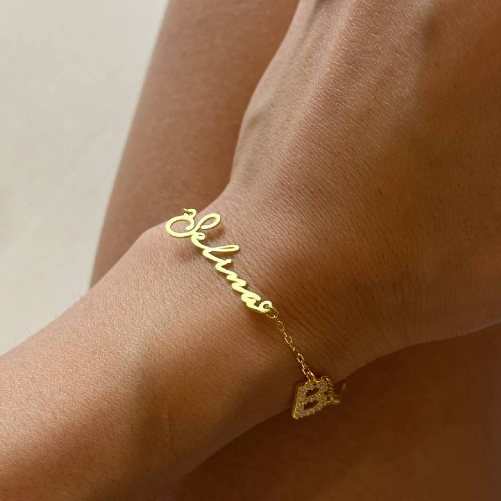 Kardelen NAMENSARMKETTE NOTERA MIT INITIAL UND NAZAR - 925 SILBER Osterangebot