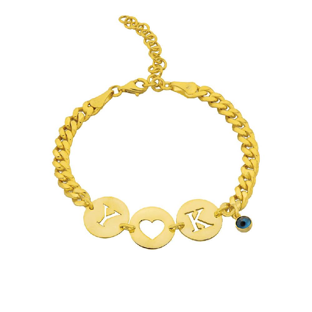 Kardelen Gourmet Armband mit Initialen und Nazar - 925 SILBER Heißer Verkauf
