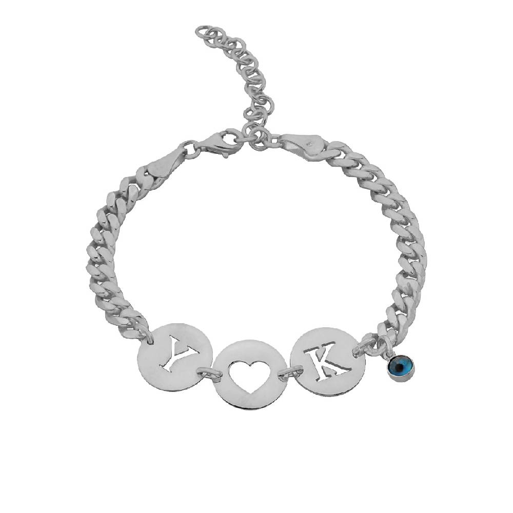 Kardelen Gourmet Armband mit Initialen und Nazar - 925 SILBER Heißer Verkauf