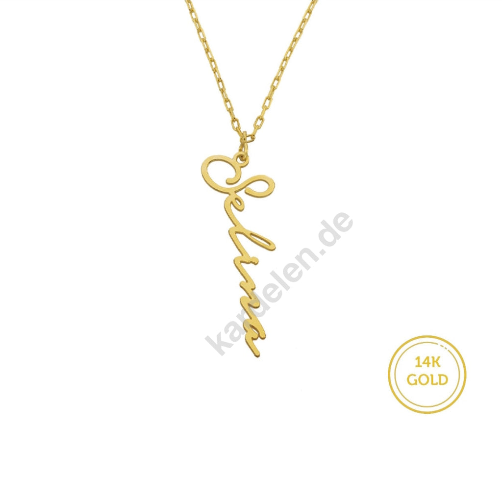 Kardelen 14K GOLD SIGNATUR NAMENSKETTE Riesige Rabatte