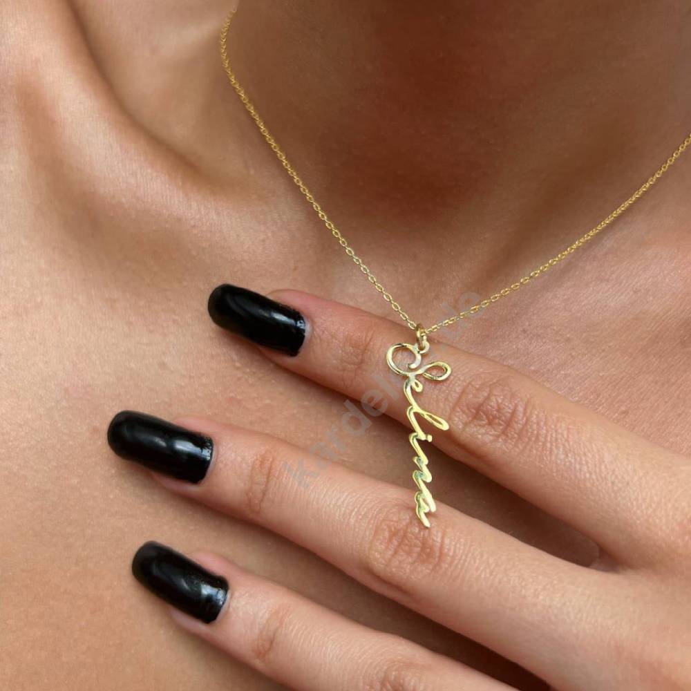 Kardelen 14K GOLD SIGNATUR NAMENSKETTE Riesige Rabatte