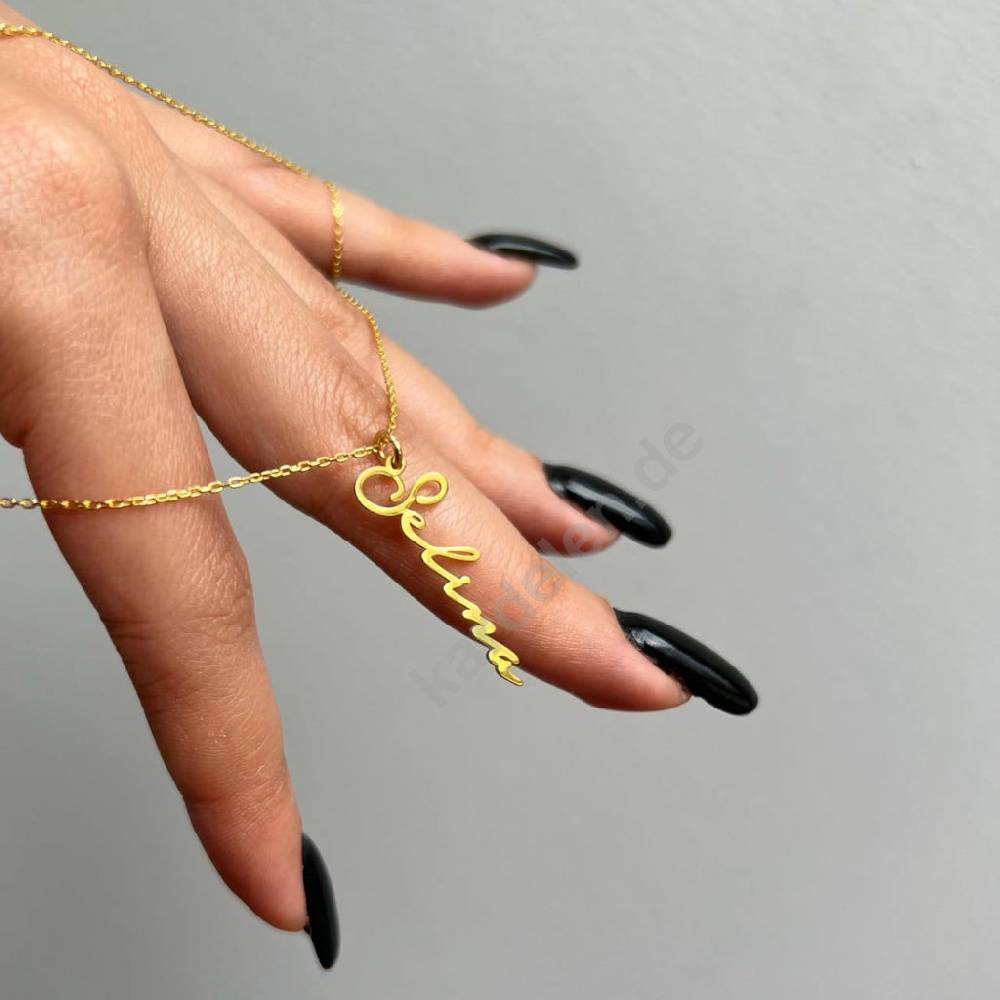 Kardelen 14K GOLD SIGNATUR NAMENSKETTE Riesige Rabatte