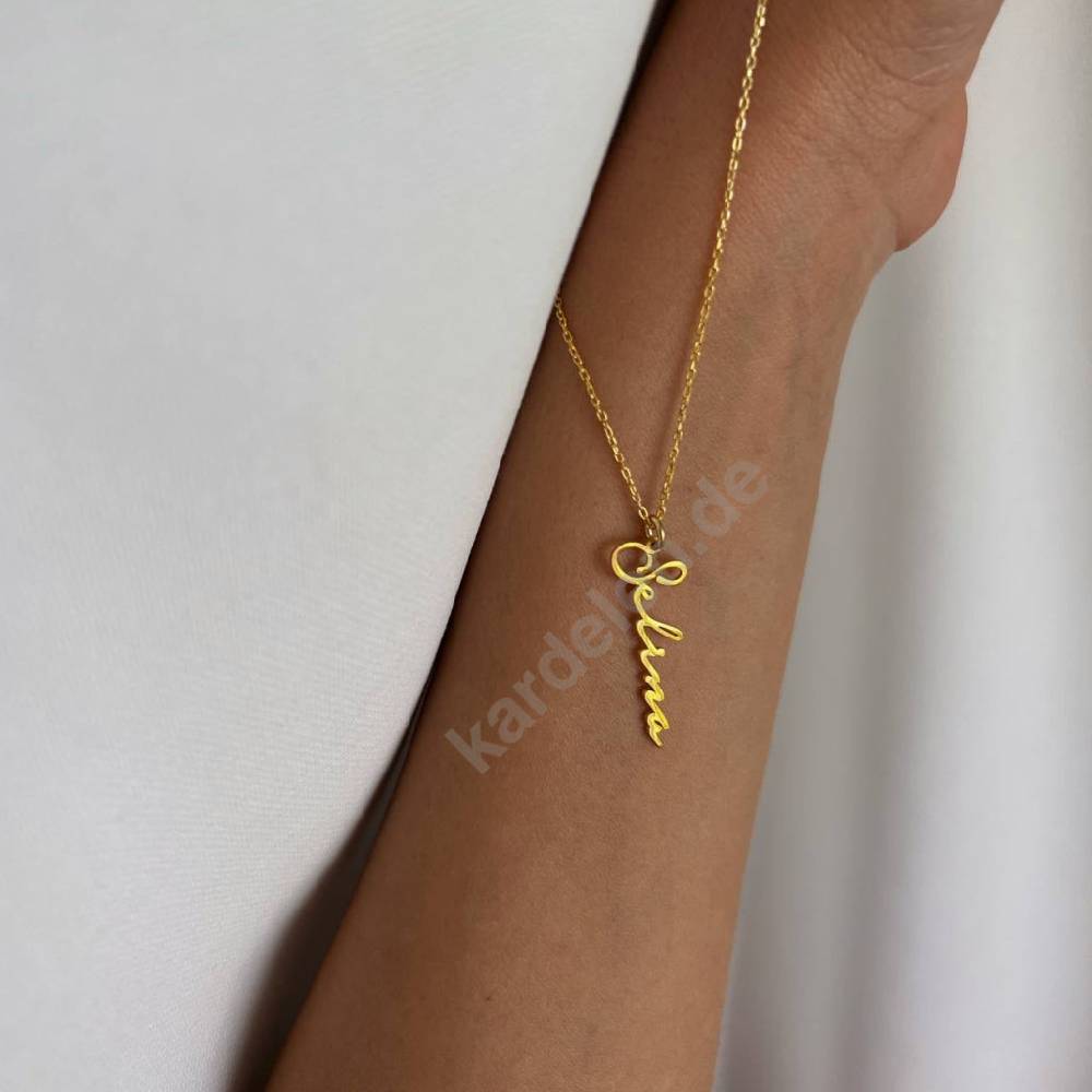 Kardelen 14K GOLD SIGNATUR NAMENSKETTE Riesige Rabatte
