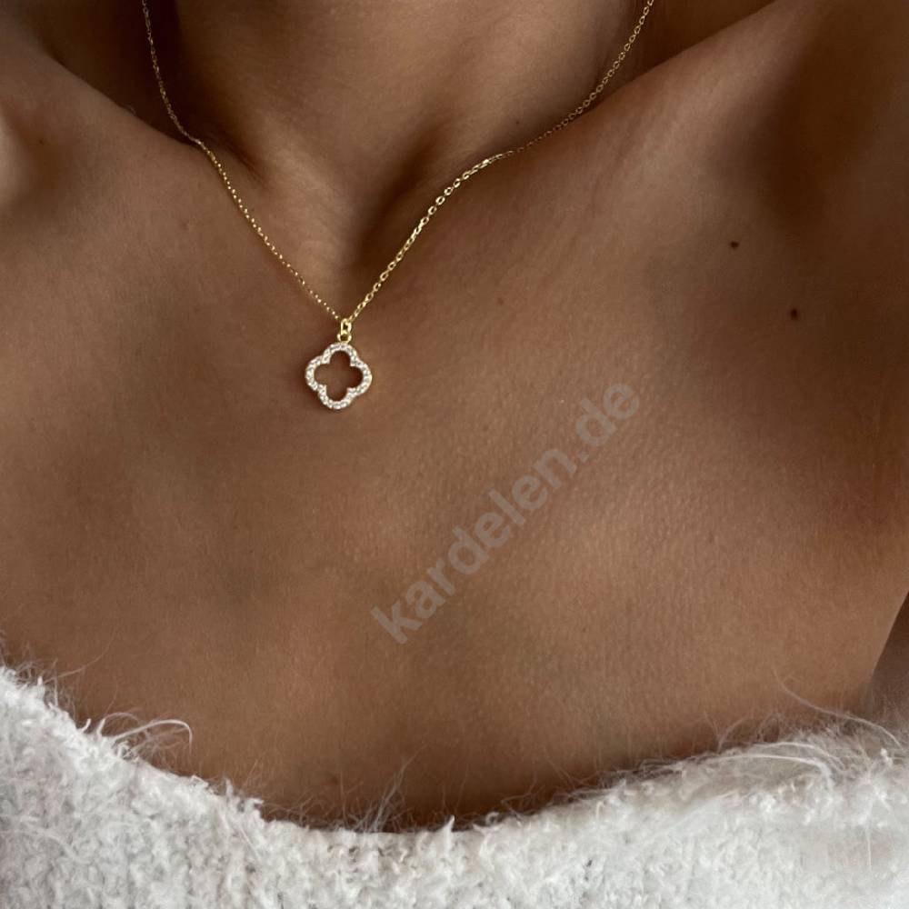 Kardelen 14K GOLD KLEEBLATT HALSKETTE MIT STEIN 50% Rabatt mit kostenlosem Versand
