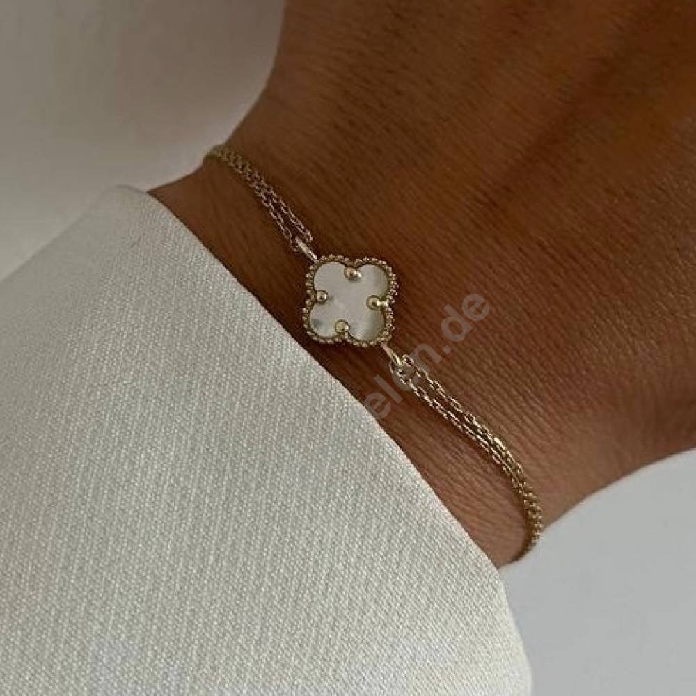 Kardelen 14k GOLD WEISSE KLEE ARMKETTE Clearance-Verkauf