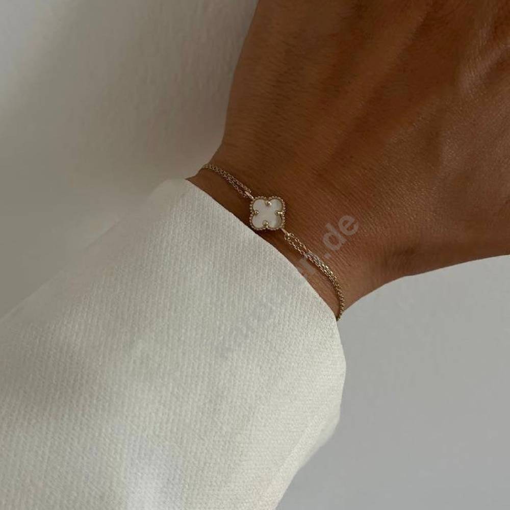 Kardelen 14k GOLD WEISSE KLEE ARMKETTE Clearance-Verkauf