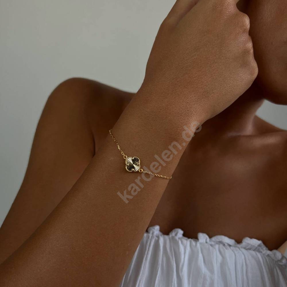 Kardelen 14K GOLD KLEE ARMKETTE II Kostenloser Versand international