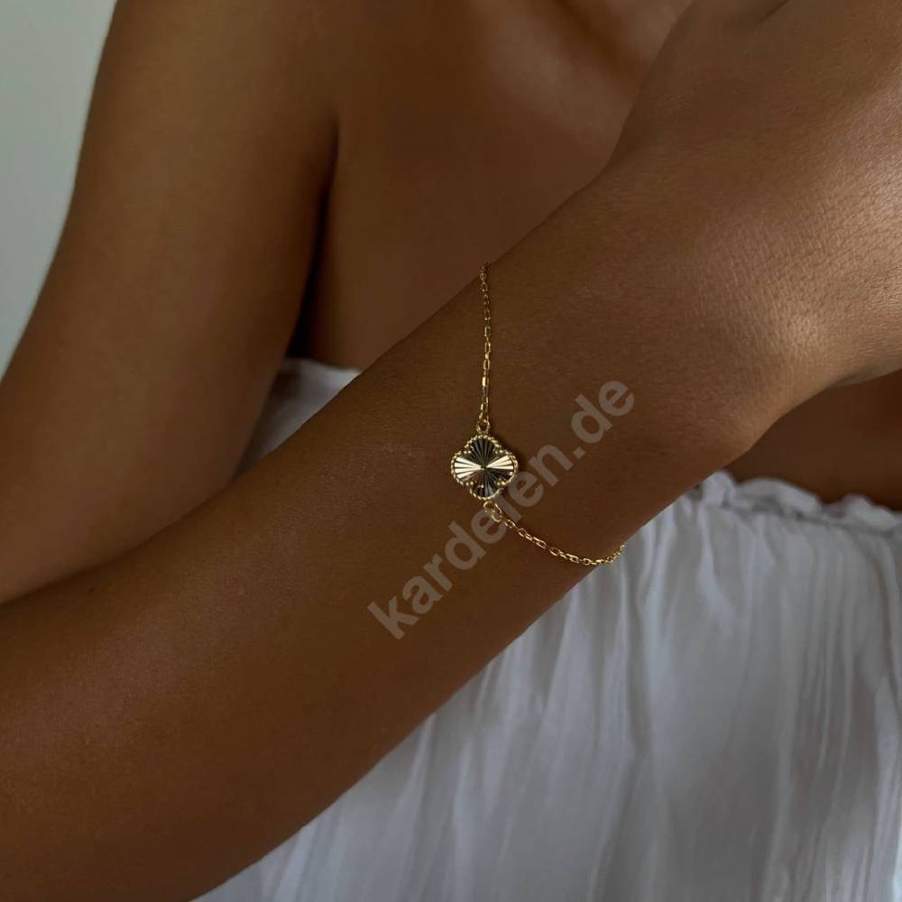 Kardelen 14K GOLD KLEE ARMKETTE II Kostenloser Versand international