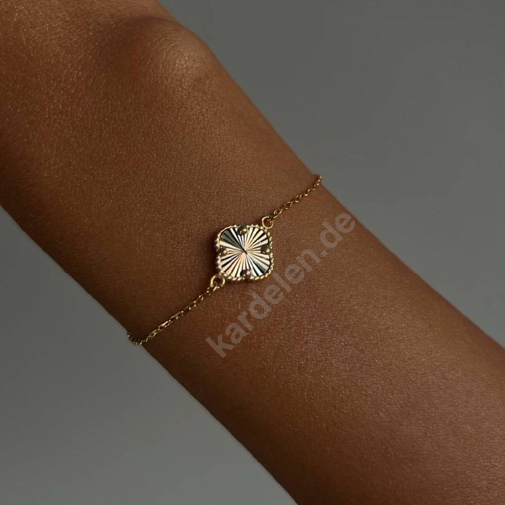 Kardelen 14K GOLD KLEE ARMKETTE II Kostenloser Versand international