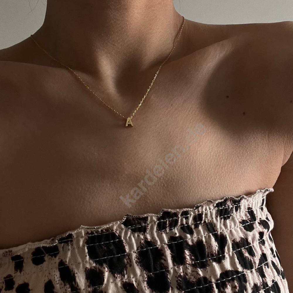 Kardelen 14K GOLD MINIMAL BUCHSTABEN HALSKETTE 50% Rabatt für begrenzte Zeit