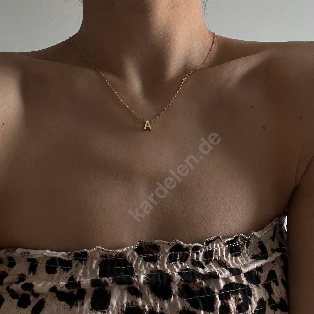 Kardelen 14K GOLD MINIMAL BUCHSTABEN HALSKETTE 50% Rabatt für begrenzte Zeit