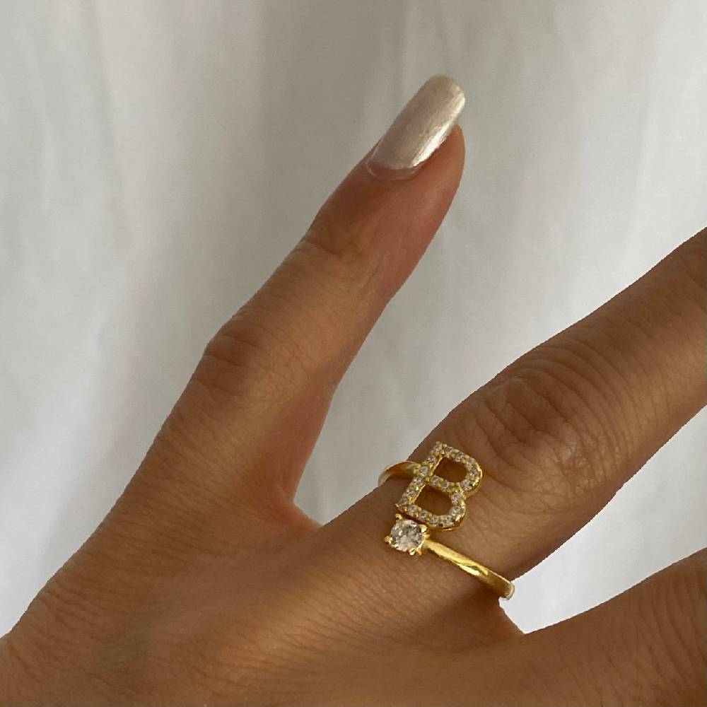 Kardelen Letter Diamond Ring - 925 SILBER Blitzverkäufe