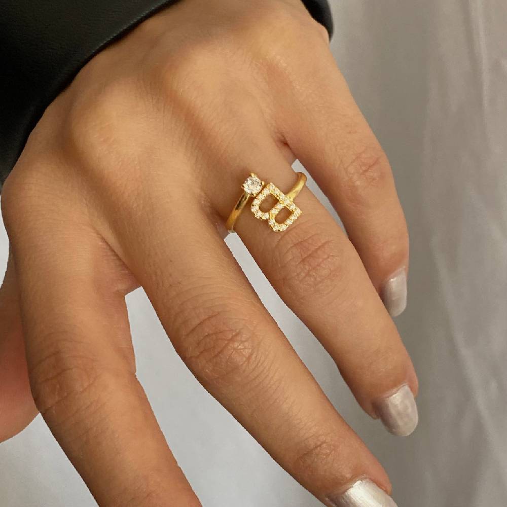Kardelen Letter Diamond Ring - 925 SILBER Blitzverkäufe