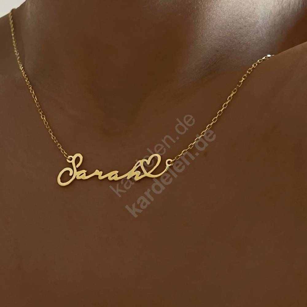 Kardelen 14K GOLD HERZ SYMBOL WAAGERECHT NAMENSKETTE Osterangebot