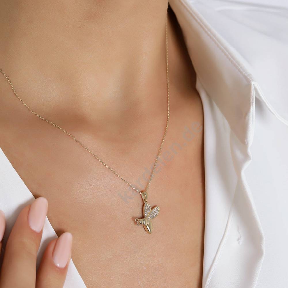 Kardelen 14K GOLD BIENE HALSKETTE Lagerräumung