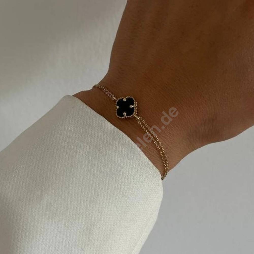Kardelen 14k GOLD SCHWARZE KLEE ARMKETTE Online Outlet