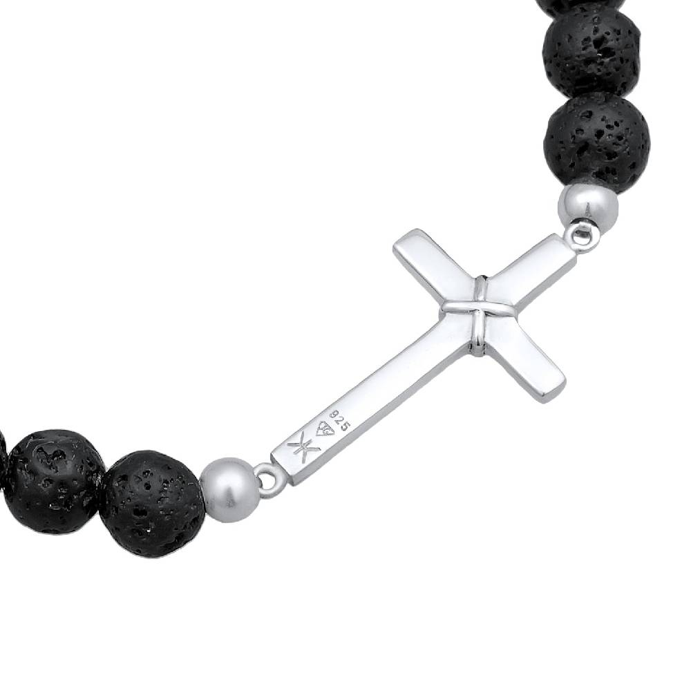 Kuzzoi Armband Kreuz | Lava Perlen (Schwarz) Preisnachlass
