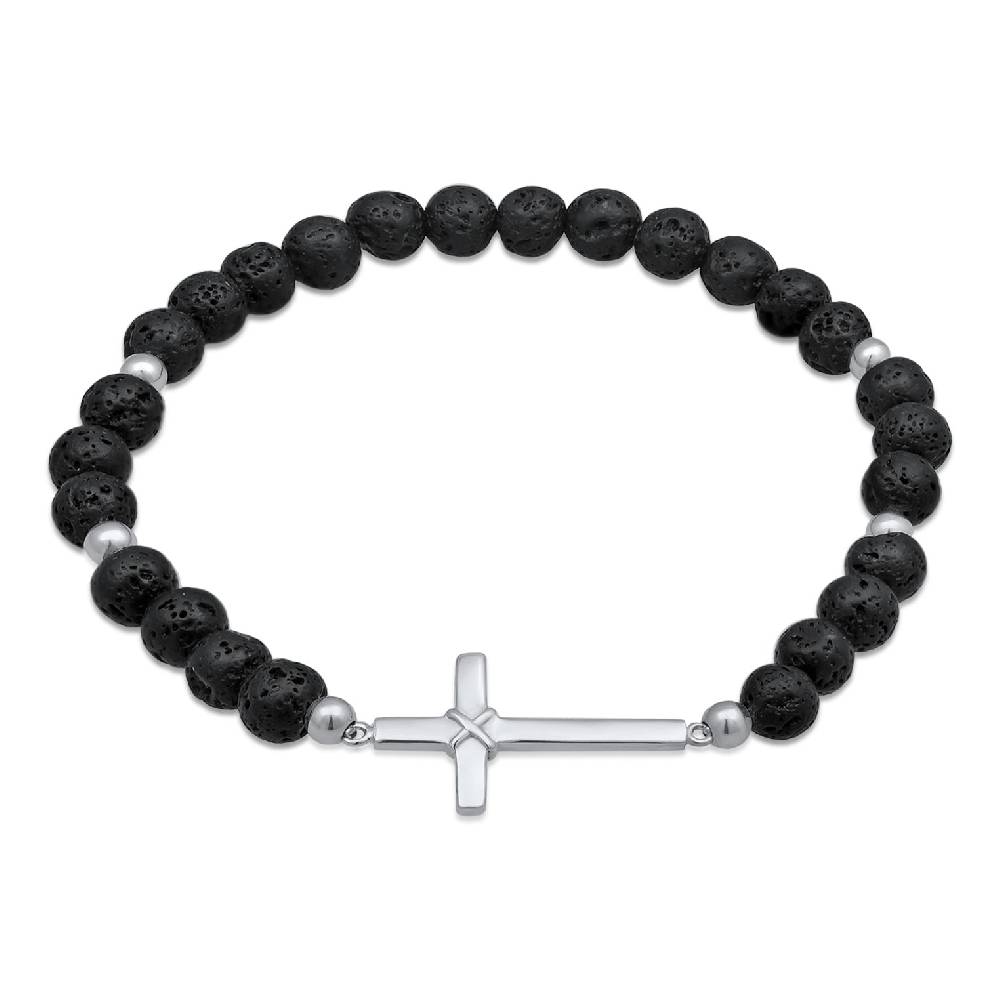 Kuzzoi Armband Kreuz | Lava Perlen (Schwarz) Preisnachlass