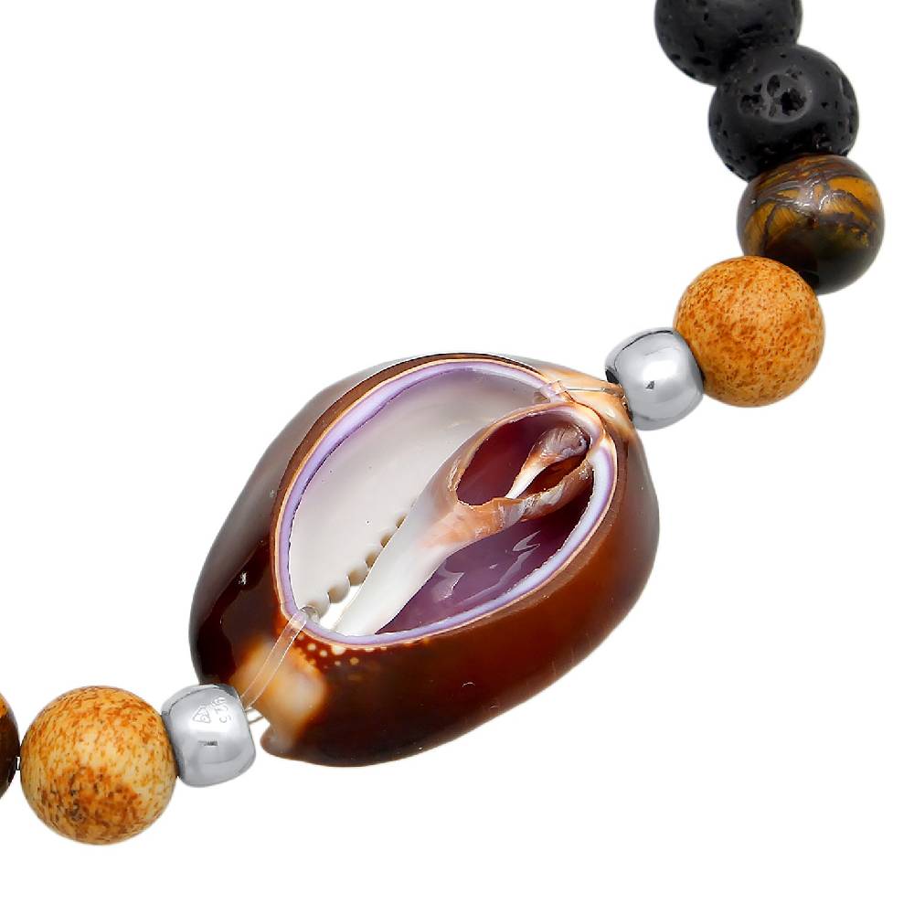 Kuzzoi Armband Kauri Muschel | Tigerauge, Lava Perlen Nur noch ein Tag übrig