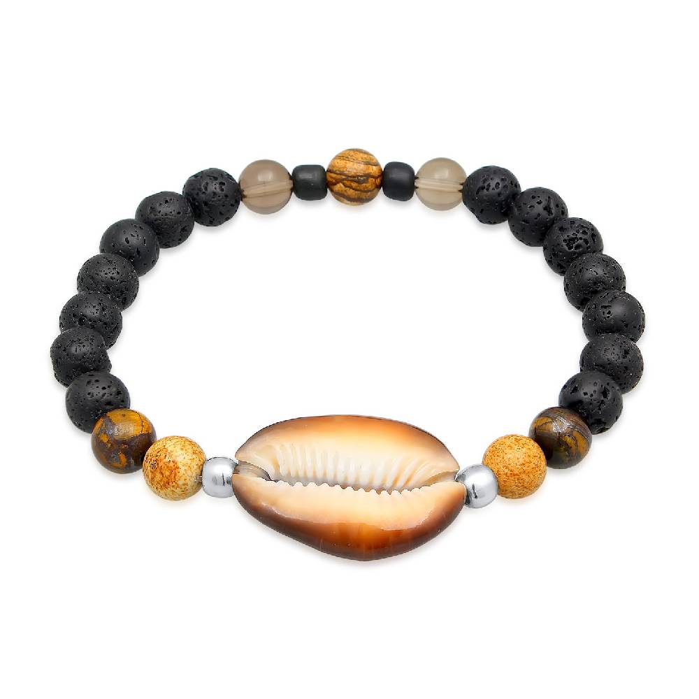 Kuzzoi Armband Kauri Muschel | Tigerauge, Lava Perlen Nur noch ein Tag übrig
