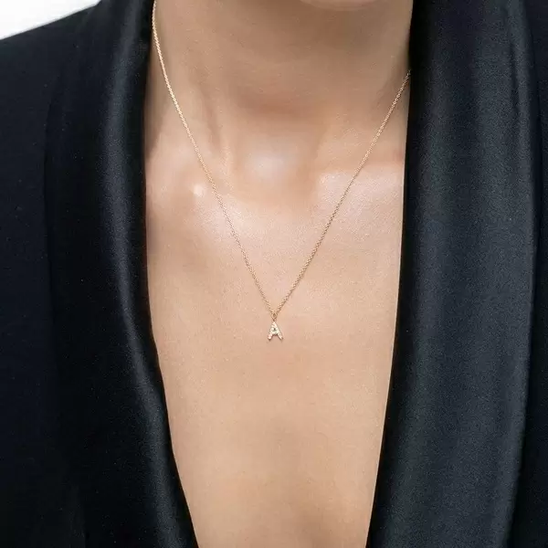 Leaf Jewelry Buchstabenketten, 14 K Gelbgold mit Diamanten Vierteljährliche Förderung
