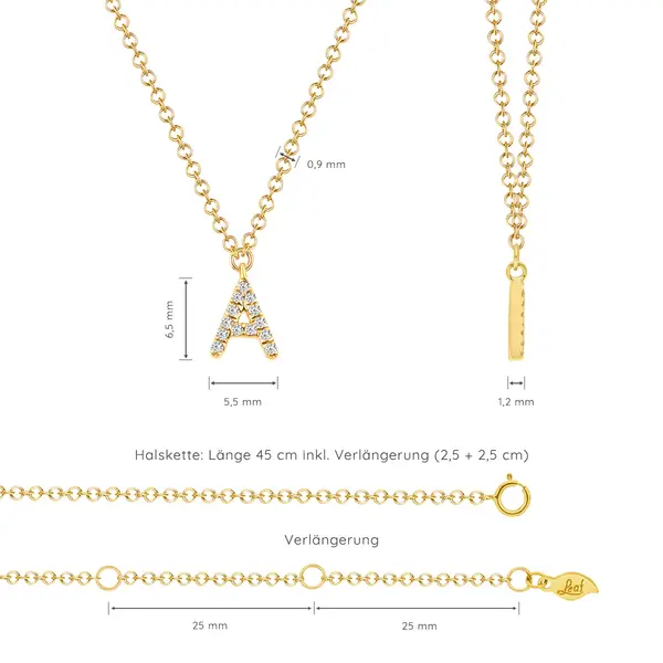 Leaf Jewelry Buchstabenketten, 14 K Gelbgold mit Diamanten Vierteljährliche Förderung
