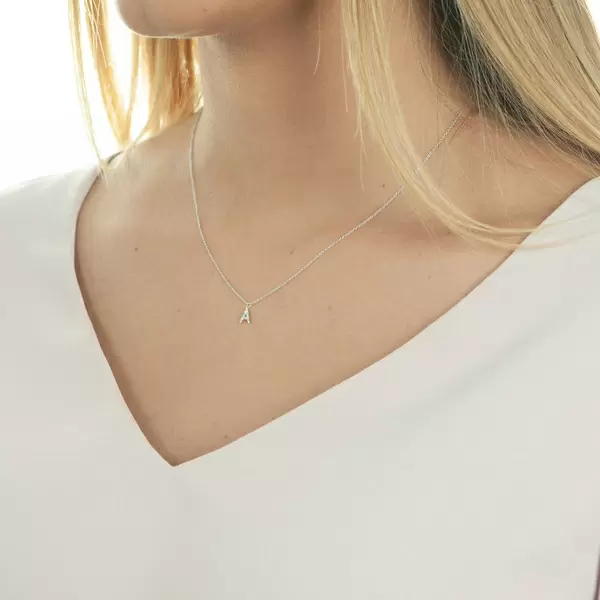 Leaf Jewelry Buchstabenketten, 14 K Weißgold mit Diamanten Bis zu 55% Rabatt